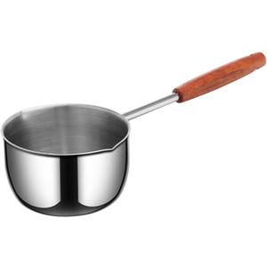 Small Sauce Pan with Pour Spout 500ml Stainless Steel Mini Pot Butter Warmer with Wooden Handle for Cooking Hot Oil, Sauce, Butter Melting, Mini Pot