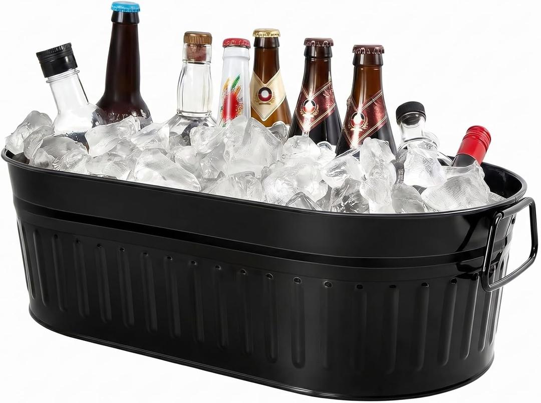Lallisa 1 Pcs 5.3 Gallon Galvanized Metal Drink Bucket with Handles, Black (EXP 11/26/26)