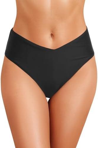 Zmart Mid Rise Bikini Bottoms - Women's Moderate-Full Coverage Bathing Suit V Cut Swimsuit Bottom, M