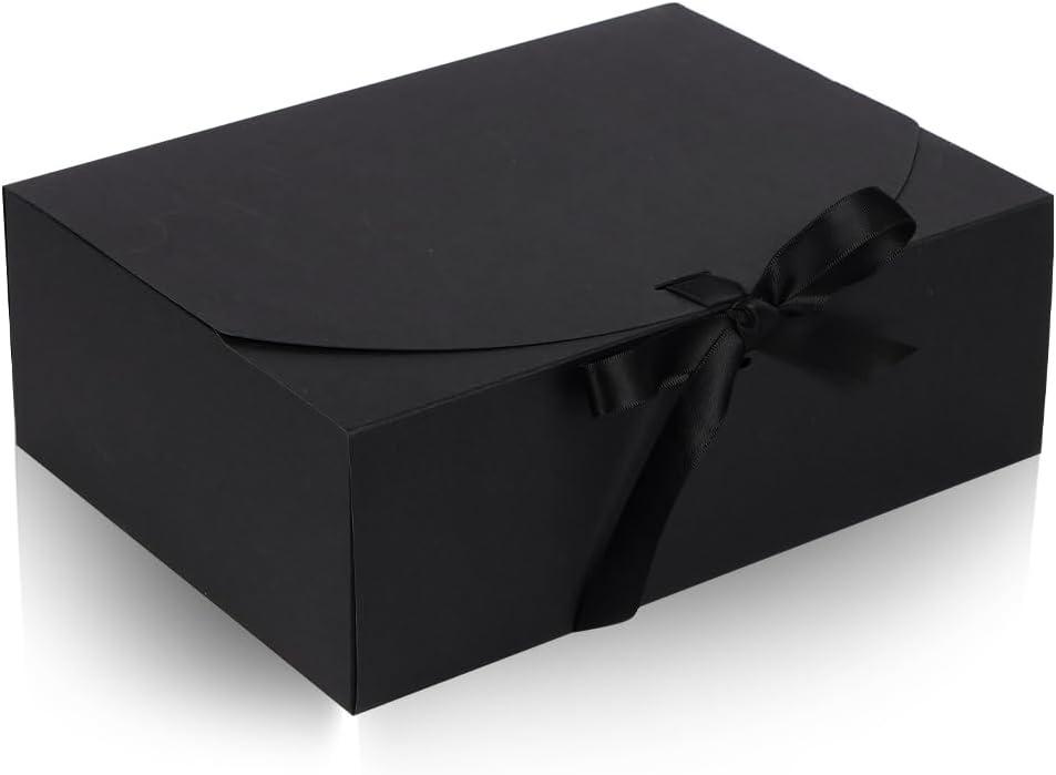 NEWSNOW 12 PCS Gift Boxes with Lids, 10x7.5x3.5 Inch Paper Gift Box, with Ribbon, Bridesmaid Proposal Box for Wedding, BirthdayPackaging, Present (Black)
