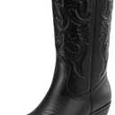 DREAM PAIRS Women's Cowboy Boots Pull On Cowgirl Boots Mid Calf Western Boots, Regular and Wide Calf (11, Black)