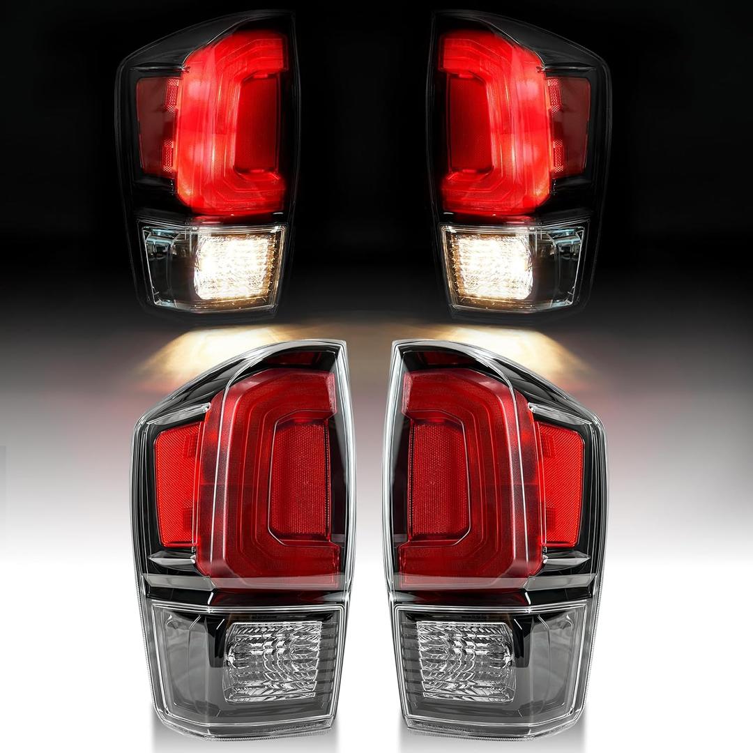 MAYELLO Pair Clear Lens Black Tail Lights w/bulbs fit for 2016-2023 Toyota Tacoma Trucks, Plug & Play Replacment Rear Lamps