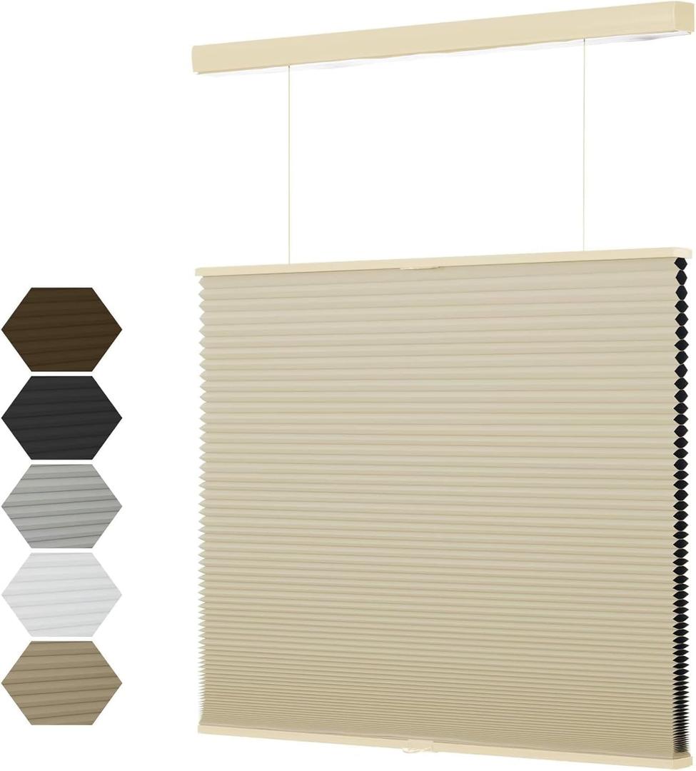 MYshade Top Down Bottom UpTDBU Cellular Shades, 1.5 inch Cordless Blackout Honeycomb Pleated Blinds for Windows Home Bedroom Office, Light Control, Thermal Insulated, 29" W x 64" H, Beige