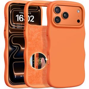 BENTOBEN Magnetic for iPhone 17 Pro Case 2025, Slim Silicone Cute Curly Wavy Edge [Compatible with Magsafe] Shockproof Drop Protective Bumper Women Girly Phone Cover for iPhone 17 Pro, Cosmic Orange