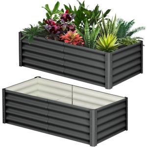 GarveeHome 6 * 3 * 1.5FT Raised Garden Bed Kit, Galvanized Raised Garden Beds Outdoor for Gardening, Above Planter Boxes, Large Garden Bed for Vegetables, Fruits, Dark Grey, 2 Pcs