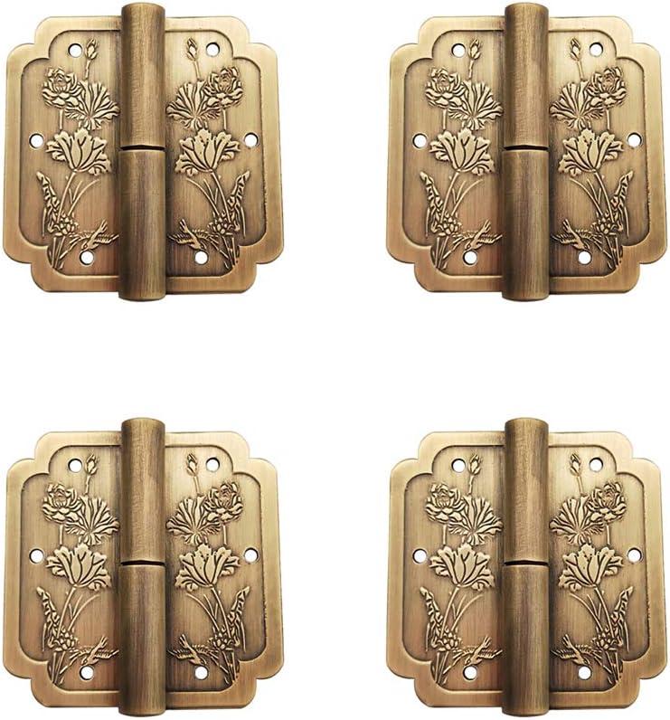 4Pcs Antique Brass Visible Small Hinges, 2x2 Inches Furniture Cabinet Drawer Double Door Removable Hinges