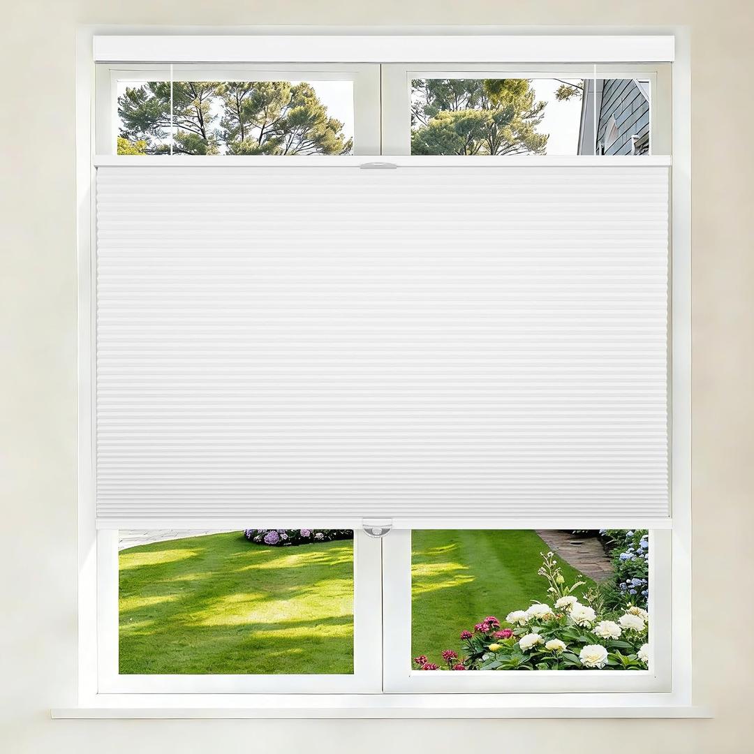 Grandekor Top Down Bottom Up Cellular Shades Cordless, 27" Wx72 H, Pull Down Honeycomb Blinds for Windows Room Darkening Blinds & Shades for Living Room Bedroom, Blackout, White