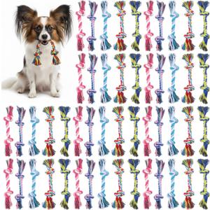 Qianyu 50 PCS Puppy Chew Toy Knot Rope Dog Toys Dental Dog Teething Chew Ropes Multi Color Cotton Interactive Toys Chewers Supplies for Small and Medium Dogs Pet Boredom