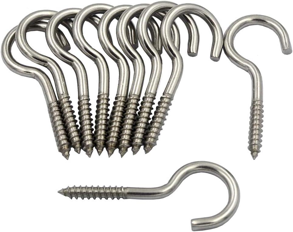 DGOL 10 pcs 2-1/2 Inch 304 Stainless Steel Screw-in Hooks Eye Bolt Ceiling Hook Screw Hanger Open Loop Loading 180 lbs