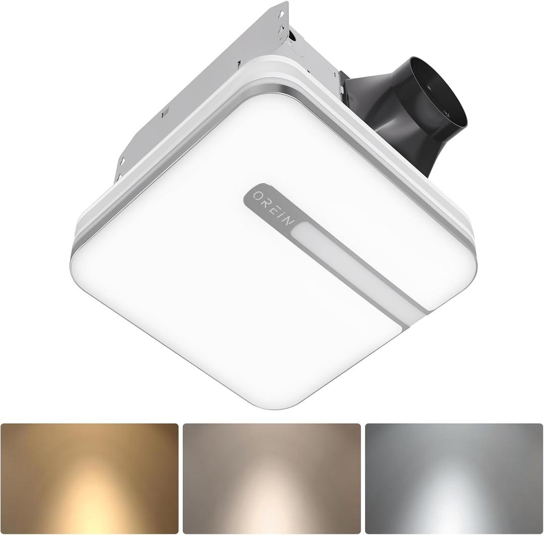 OREiN 3-in-1 Bathroom Fan with LED Light & Humidity Sensor, 80/110 CFM Exhaust Fan with Light, 1500lm, 3000K/4000K/5000K Selectable, Quiet Bathroom Ceiling Fan for Shower, Auto On at 60% Humidity