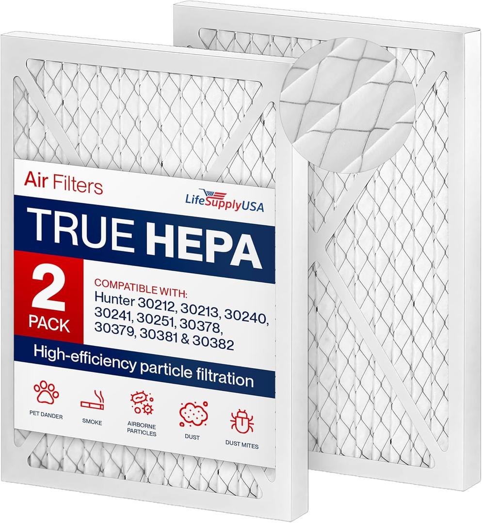 30212 True HEPA Filter Replacement Compatible with Hunter 30213, 30240, 30241, 30251, 30378, 30379, 30381 & 30382 Air Purifiers by LifeSupplyUSA