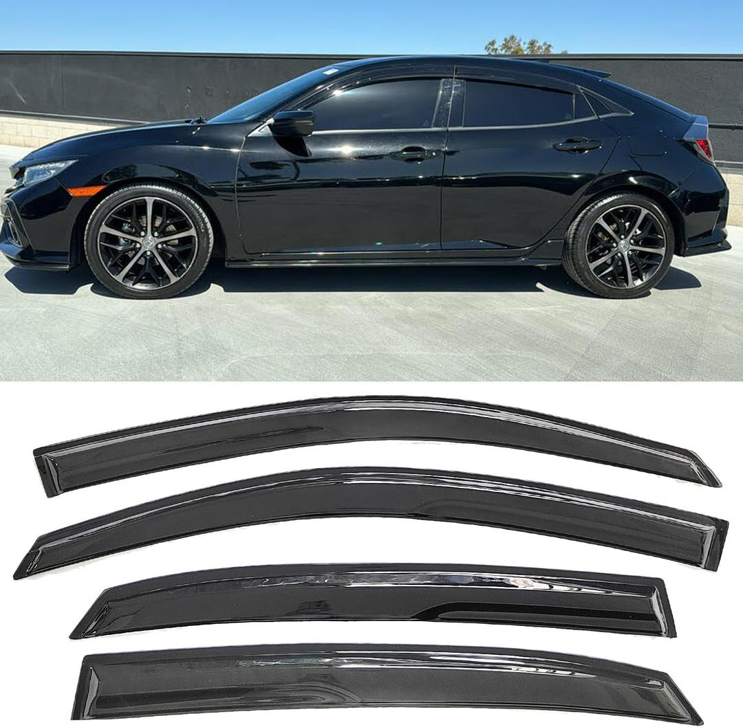 Side Window Visors rain Guards Vent Deflectors Compatible with Honda Civic Hatchback 2016-2021, Vent Deflector Window Rain Guard Sun Shade Visors, Car Acessories 4PCS 2016 2017 2018 2019 2020 2021
