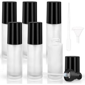 6 Pcs 30ml/1oz Pump Dispenser Refillable Glass Foundation Dispenser Round Lotion Dispenser for Cosmetic Foundation Samples Emulsion - Frosted