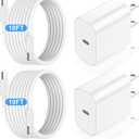 iPhone 15 Charger 10 Ft with 20w USB C Charger Block,2-Pack 20W Fast Wall Charger for 15/15 Pro/Pro Max/iPad Pro AirPods/Samsung and More, with 2 Pack 10ft USB-C Cable, White