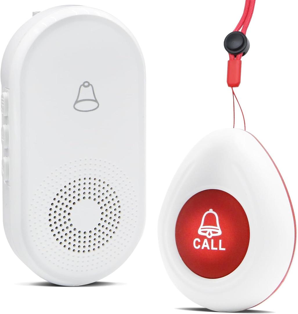 Wireless Caregiver Pager SOS Call Button for Elderly Monitoring 1000+ Feet Life AlertEmergency Alert System Call Bell for Nurse Patient Disabled 1 Waterproof Transmitter & 1 Plugin Receiver
