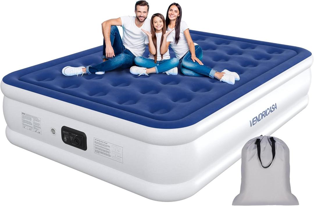 Queen Air Mattress with Built in Pump, 18" Raised Inflatable Mattress, Self Inflating Blow Up Bed, Comfort Portable Air Bed with Carry Bag for Camping, Home, Guests, Travel 690 lbs Max