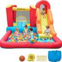 Inflatable Bouncy Castle with Slide, 146" L Indoor Kids Combo Bounce House for Birthday Party, Rainy Snowy Day, All-Season Garage Basement Playhouse Ages 3-10, XXL