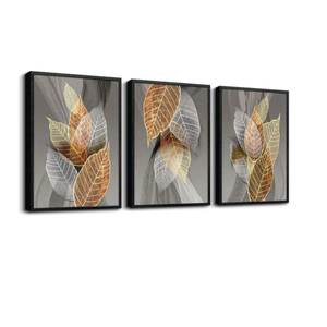 Black Framed Canvas Wall Art For Living Room Wall Decorations For Kitchen Large Size Wall Decor Abstract Leaves Painting Inspirational Pictures Artwork Bathroom Home Decor of 3 Piece Framed Art Prints 19,7 X 27.7
