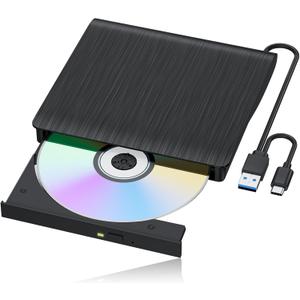 External Blu-ray Drive, Portable Blu-ray Player & CD DVD Burner  USB 3.0 & Type-C BD/DVD/CD Reader, Plug and Play, Lightweight for Windows/Mac/Linux (2 in 1)