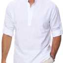 Cotton Linen Shirts for Men Lightweight Casual Long Sleeve Henley Beach Hawaiian Tops (White, XS)