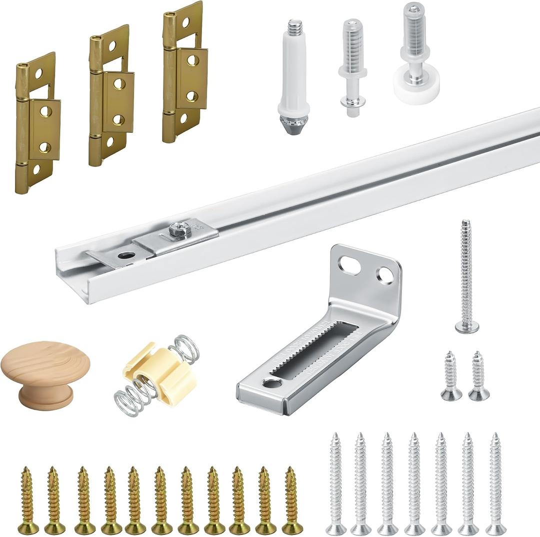 Bifold Door Hardware, 24" Bifold Closet Door Track Replacement Kit, Folding Pocket-Door Hardware Repair Kit with Pivot, Guide Wheel and Bracket,Closet-Door Track for Bedroom, Laundry Room