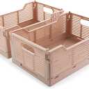 2-Pack Foldable Crates, Plastic Storage Baskets Crate for Organizing, Collapsible Storage Crates for Home Kitchen Classroom Office Bedroom Bathroom (15.75"x11.81"x6.1", Pink)