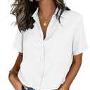 Zeagoo Womens Button Down Shirt Short Sleeve Business Casual Tops Collared V Neck Blouses Wrinkle Free Clothes White, Xl