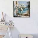 Weiyiart Floral Bathroom Wall Art Blue Ocean Flower Pictures Modern Decor Artwork Canvas Print Coastal Seascape Painting Seaside Artwork Bathroom Living Room Bedroom Decor 20" x 20"