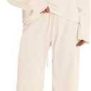 PRETTYGARDEN Women Spring Sweatsuits Two Piece Sets Mock Neck Long Sleeve Knit Tops Wide Leg Pants Lounge Set Travel Outfits (Large, Beige White)