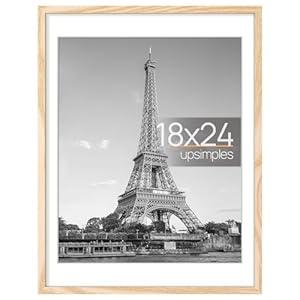 upsimples 18x24 Picture Frame, Display Pictures 16x20 with Mat or 18 x 24 Without, Wall Hanging Poster Frames, Natural, 1 Pack