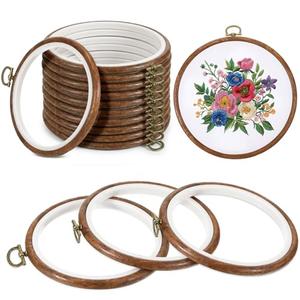 AOZUO 15 Pcs 4 Inch Round Embroidery Hoops, Imitated Wood Embroidery Frame Cross Stitch Circle Rubber Hoop Ring for Art Craft Sewing and Hanging Ornaments Decor Display
