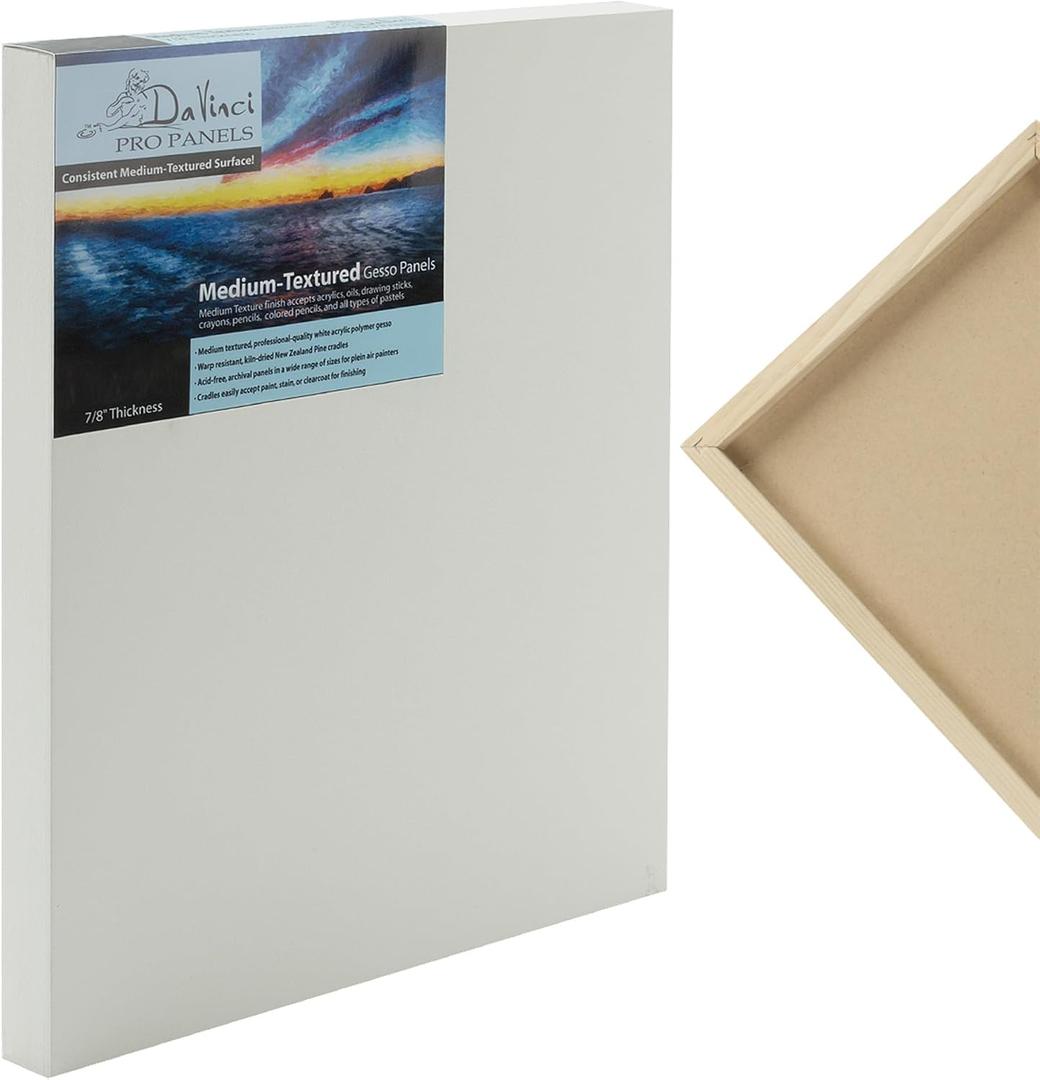 Da Vinci Pro Medium Textured Gesso Panel - 16x16" - 4 Pack - 7/8" Depth Wood Panels for Painting - Accepts Mediums Like Canvas - for Oils, Acrylics, Mixed Media, Pastels & Drawing Sticks
