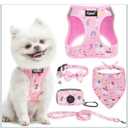 PUPTECK Adjustable Dog Harness Collar and Leash Set, Step in No Pull Pet Harness for Small Medium Dogs Puppy Cats Outdoor Walking, Soft Mesh Padded Reflective Vest Harnesses, Light Pink Alpaca, XS