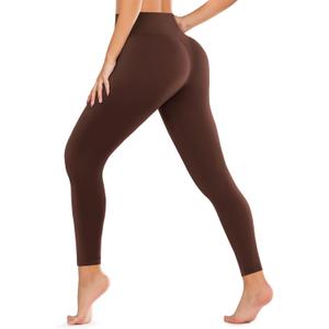 DHSO High Waisted Leggings for Women  Full/Knee Length Capri Tummy Control Buttery Soft Yoga Pants for Workout Athletic (Large-X-Large, Brown)