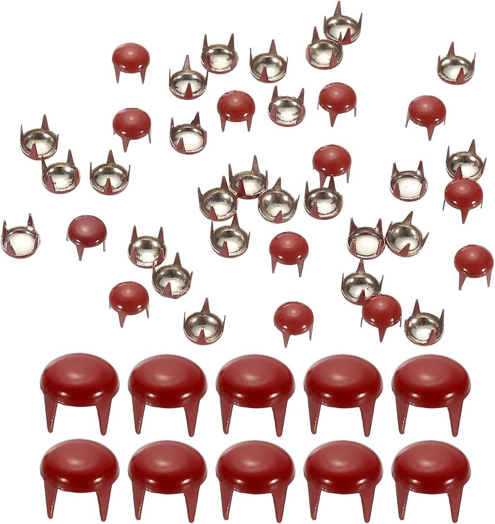 PATIKIL 6mm Metal Studs Spots 100Pcs Round Dome Claw Beads Nailhead Rivets Spike Studs for Leather Craft Clothes Belt Bag Shoes, Red