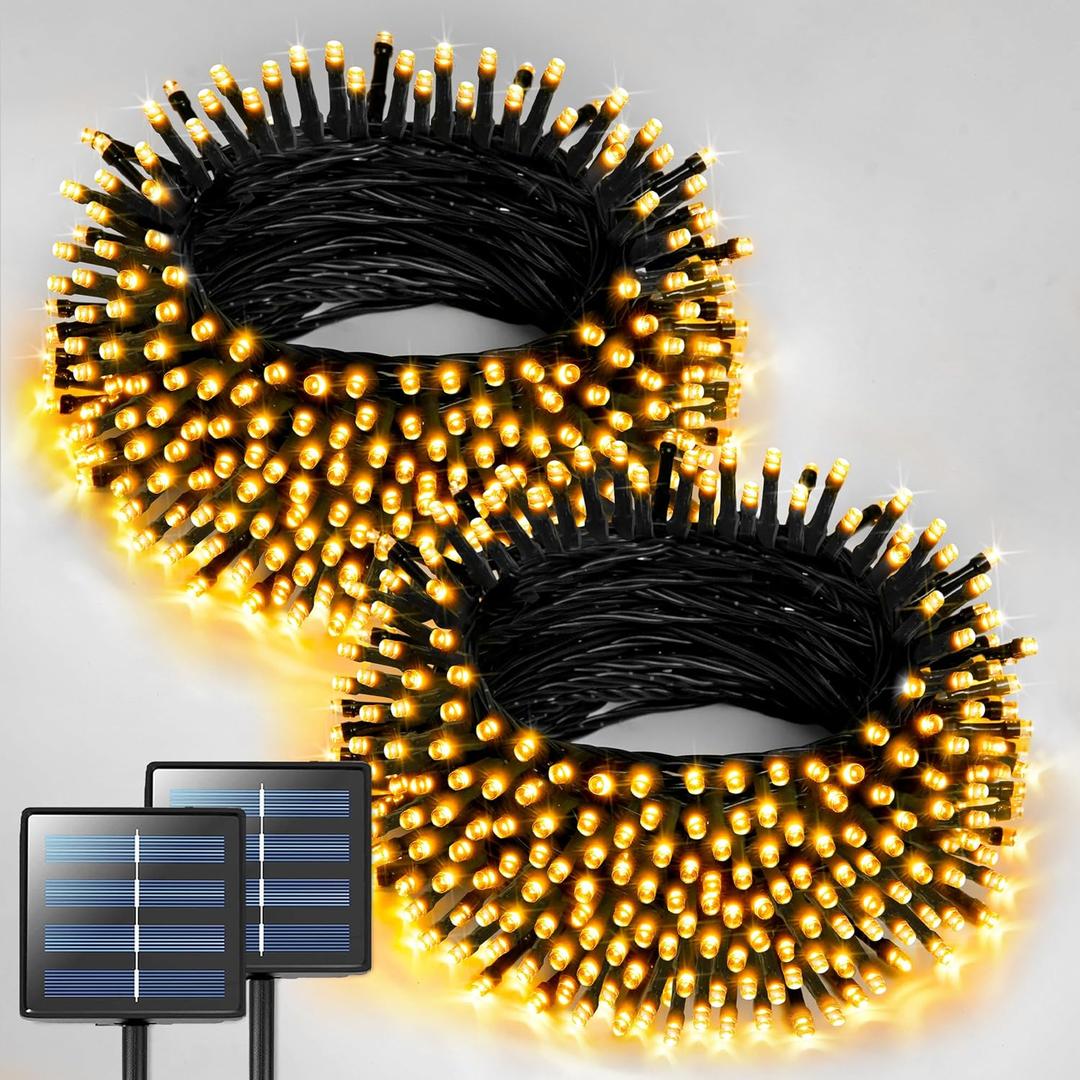 JMEXSUSS 2 Pack Solar String Lights Outdoor Waterproof, Total 400 LED 151FT Solar Powered Outdoor String Lights, 8 Modes Solar Christmas Light for Outside Patio Yard Tree Decorations, Warm White