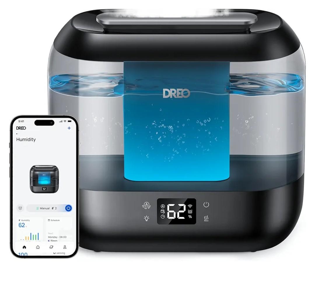 Dreo Smart Humidifiers for Bedroom, Top Fill 4L Supersized Humidifier Large Room with 28 dB, 36H Runtime, Touch/APP/Voice Control, Nightlight, Cool Mist Humidifiers for Baby, Plants, Indoor, Black