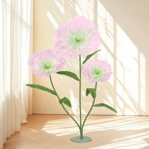 Artificial Giant Flowers for Decoration with Stand - 5.58FT 3D Large Fake Flower Big Silk Faux Floral for Party Wedding Garden Spring Outdoor Backdrop Decoration (Green Pink)