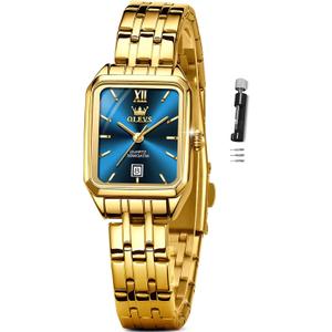 OLEVS Gold Watches for Women Square Luxury Business Rectangle Ladies Watches for Woman with Date Water Resistant Ladies Watch for Small Wrists Reloj para Mujer Diamond Blue/Green/Black/White/Gold