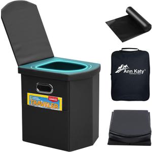 Upgrade XL Portable Toilet for Adults, Extra Large Portable Travel Folding Toilet, Camping Tall Toilets with Lid for Adults and Kids, Compact Potty for Car, Hiking, Beach, and Camping (Black)