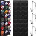 Hat Organizer for Baseball Caps, 24 Deep Pockets Hat Rack, Breathable & Visible, Black Hat Holder with 3 Hooks for Door, Bedroom, Closet Organizer
