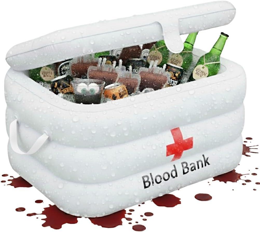 ArtCreativity Inflatable Blood Bank Cooler - Hospital-Themed Drink & Snack Holder, Nurse Graduation Party Decorations, Halloween Party Decor, Scary Gothic Decor, Vampire Blood Prop, 23" x 11" x 16.5"