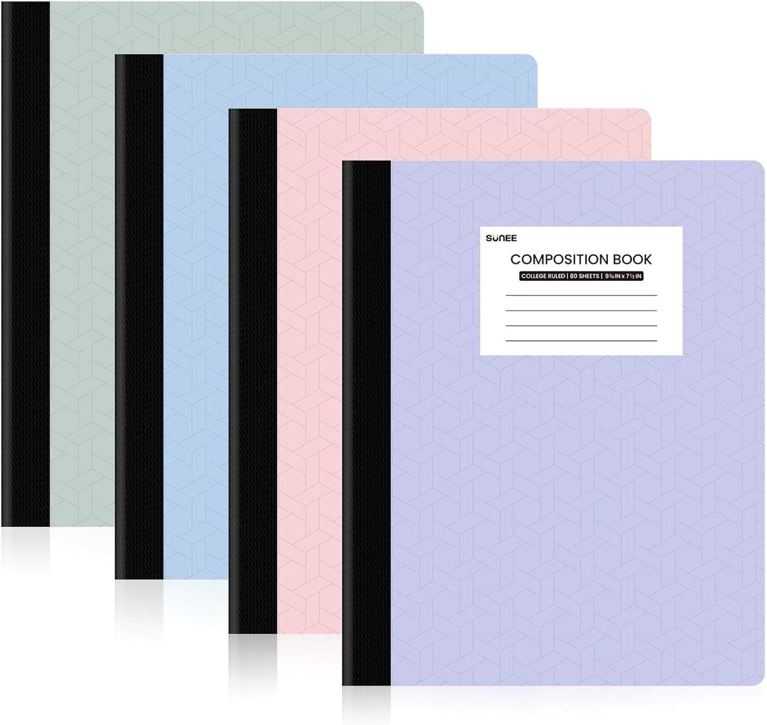 SUNEE Composition Notebooks - College Ruled Paper, 4 Pack Composition Book, 9 3/4" x 7 1/2", 80 Sheets/160 Pages, Assorted Colors, School, College & Office Supplies (Pastel) SUNEE Composition Notebooks - College Ruled Paper, 4 Pack Composition Book, 9 3/4" x 7 1/2", 80 Sheets/160 Pages, Assorted Colors, School, College & Office Supplies (Pastel)