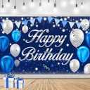 Happy Birthday Banner - Birthday Decorations for Men Women Boys Girls Blue Sliver Birthday Party Banners Welcome Happy Birthday Background Sign Theme Party Decorations Indoor Outdoor
