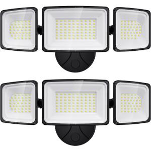 Onforu 100W Flood Lights Outdoor, 2 Packs Outdoor Security Lights 9000LM, 6500K LED Outdoor Flood Lighting Fixture, 3 Adjustable Heads, IP65 Waterproof Exterior Floodlight for Yard,Garage,Eave Mount (Black)