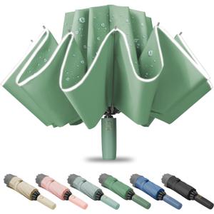 Large Windproof Travel Umbrella, Portable Reverse Folding Car Umbrella, Compact Inverted Design with Waterproof Canopy, Automatic, 10 Durable Ribs, 45.6/13 Inch, Fits Backpack