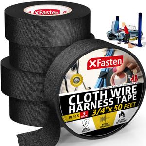 XFasten Wire Harness Tape, 3/4-Inch x 50-Foot (5-Pack), High Temp Wiring Loom Harness, Self-Adhesive Felt Cloth Electrical Tape for Automotive Engines, Noise Dampening, and Cable Protection