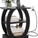 End Table with Charging Station, Black Side Table with USB Ports and Power Outlets, Wood Nightstand with Large Storage Shlef for Living Room Bedroom Sofa Couch, Bedside Table Night Stands, 1-Pack