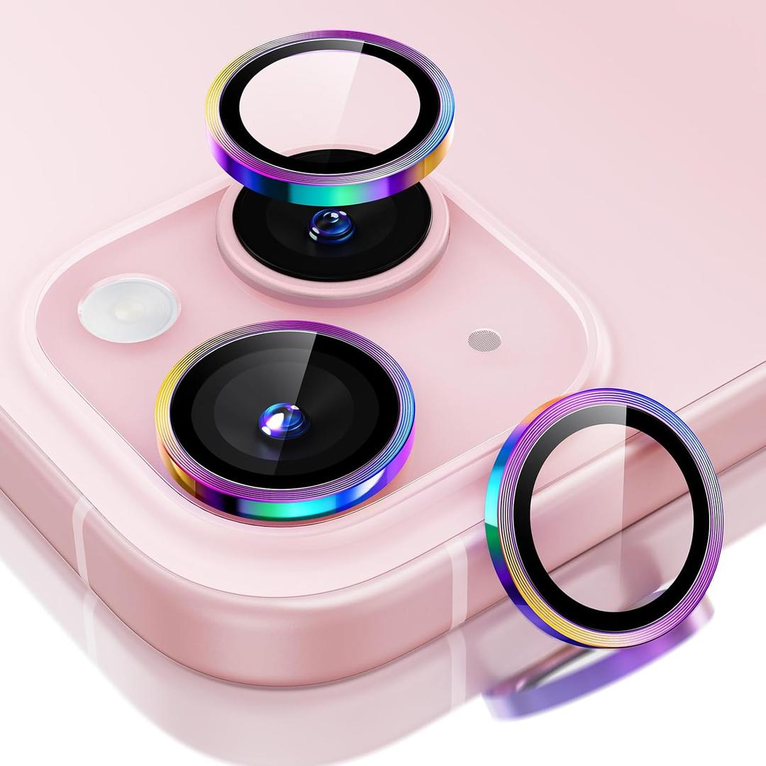 ESR 2 Pack Camera Lens Protector for iPhone 15/15 Plus/14/14 Plus, Ultra-tough HD Individual Lens Protectors, Scratch Resistant, Ultra-thin Tempered Glass, Armorite Series, Chromatic