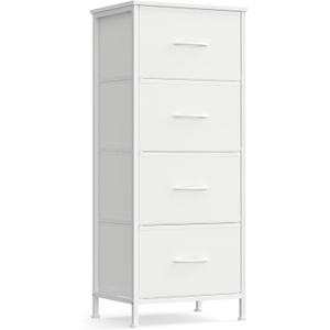 SONGMICS Dresser for Bedroom, Chest of Drawers, Steel, MDF, 4 Non-Woven Fabric Drawers, Storage Organizer Unit, Closet, Entryway, Cloud White and Snow White ULGS314W01S